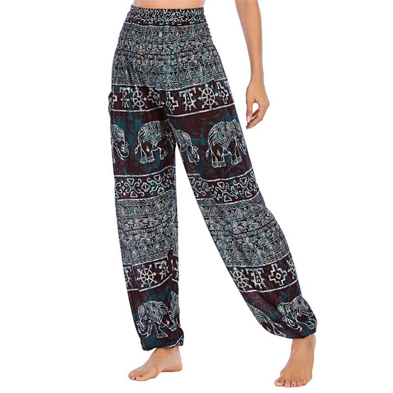 Women's Hippie Yoga Pants Elephant Boho Design Free Size The