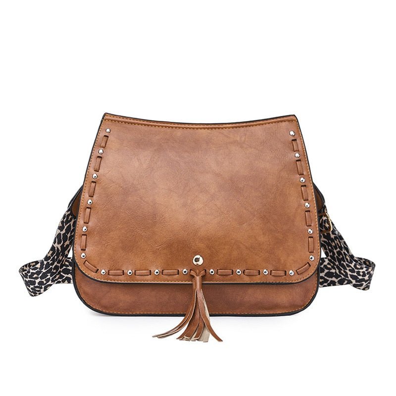 Gypsy Styled Fringed Rivet Shell Messenger Bag