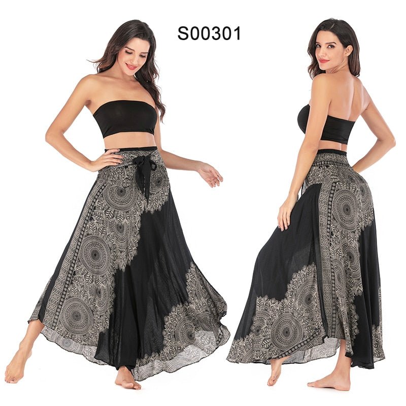 Women's Vintage Black Versatile Bohemian Skirt Dress | Dual Purpose | Free Size