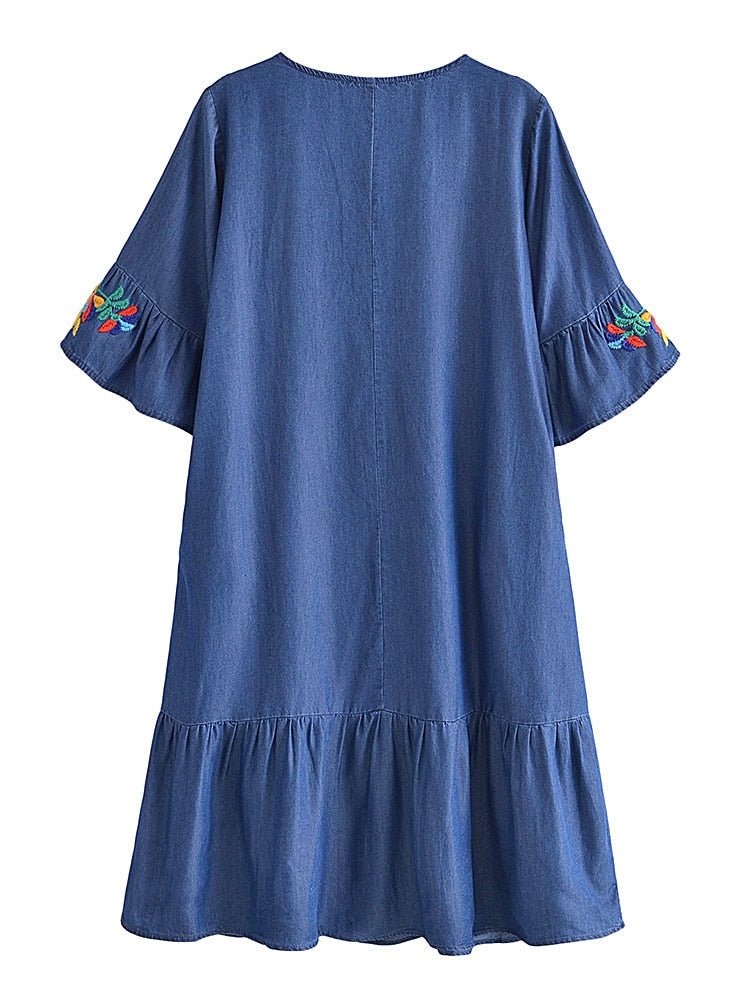 Women's Old School Hippie Beach Mini Dress | Denim | M-L