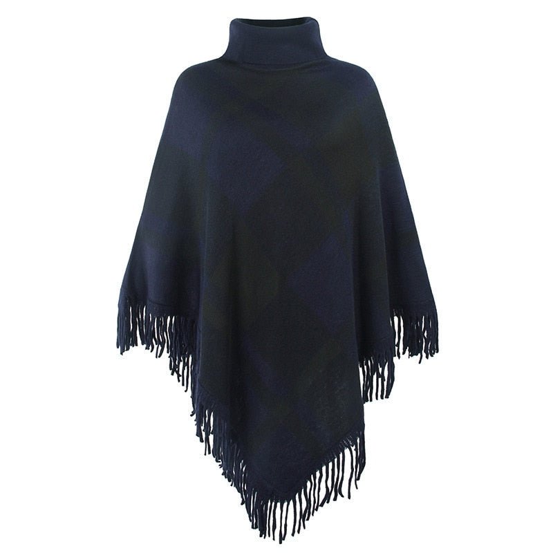 High Collar Poncho With Tassels | Various Colours | Free Size
