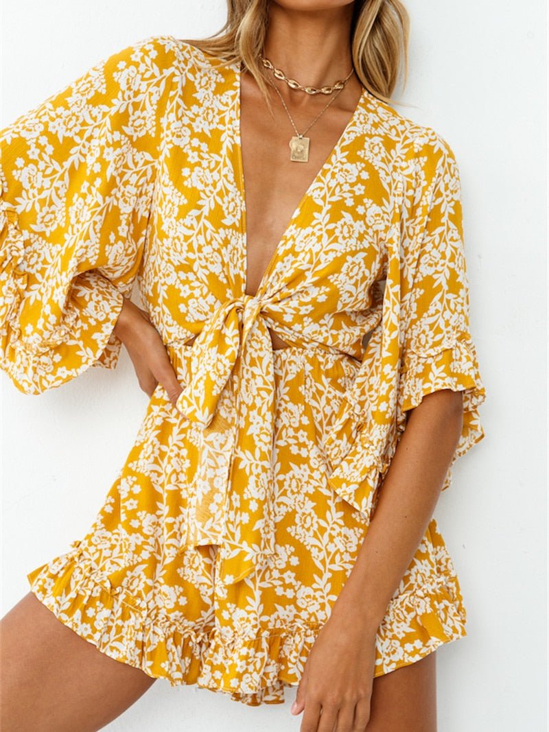 Women's Deep V-neck Bohemian Beach Romper | S-L | Various Colours