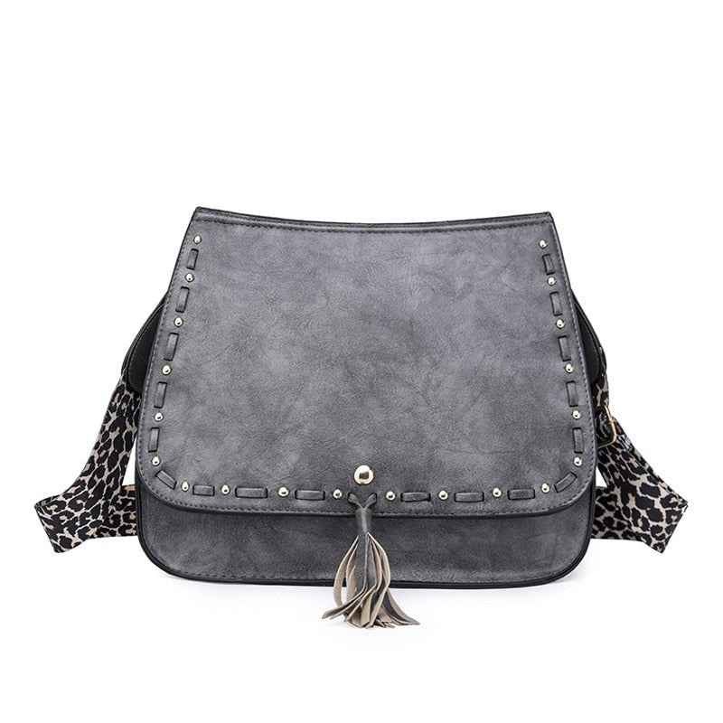 Gypsy Styled Fringed Rivet Shell Messenger Bag