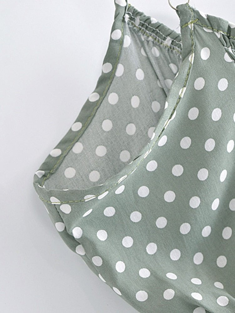 Women's Light Green Boho Two Piece Outfit | Sleeveless Top + Bohemian Pants| S-L