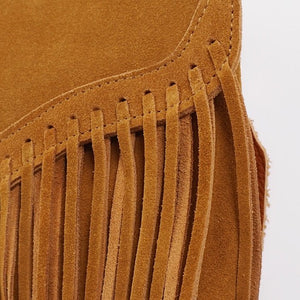 Gypsy Styled Genuine Leather Suede Fringed Crossbody Bag
