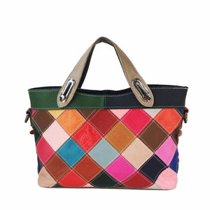 High Quality + Genuine Leather Floral Patchwork Handbag