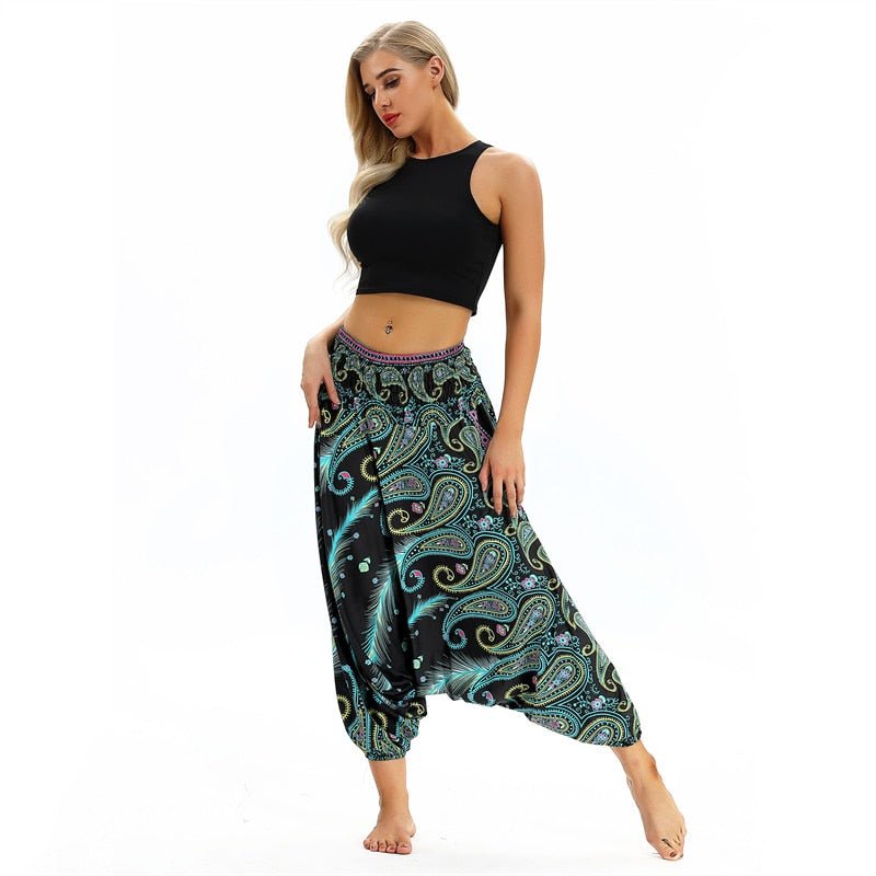 Hippie Boho Loose Yoga Harem Pants | Mystical Swirls Design | One Size