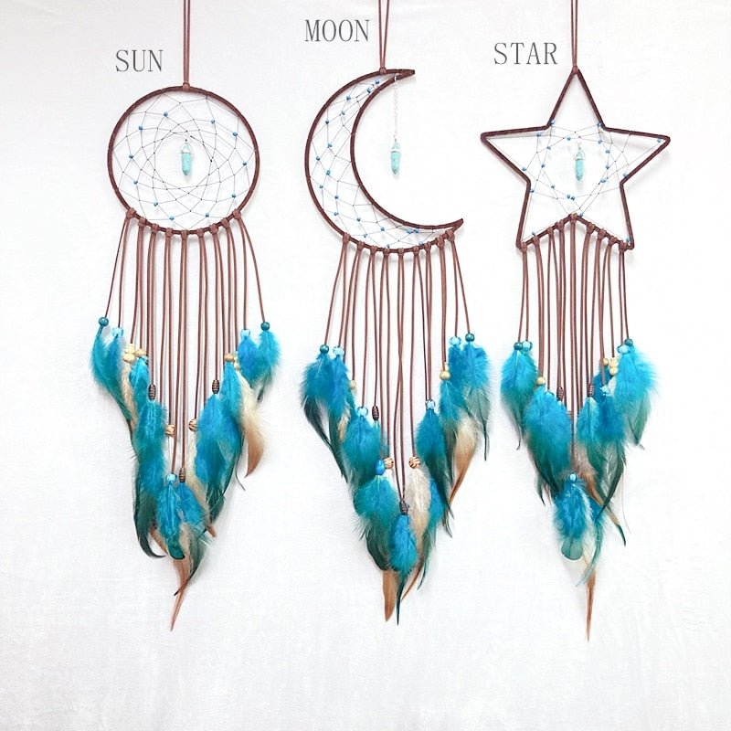Blue Sun, Moon And Star Dream Catcher Set