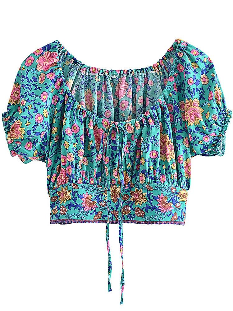 Colourful Chic Beach Short Sleeve Crop Top With Bohemian Ruffles | S-L | 3 Colours