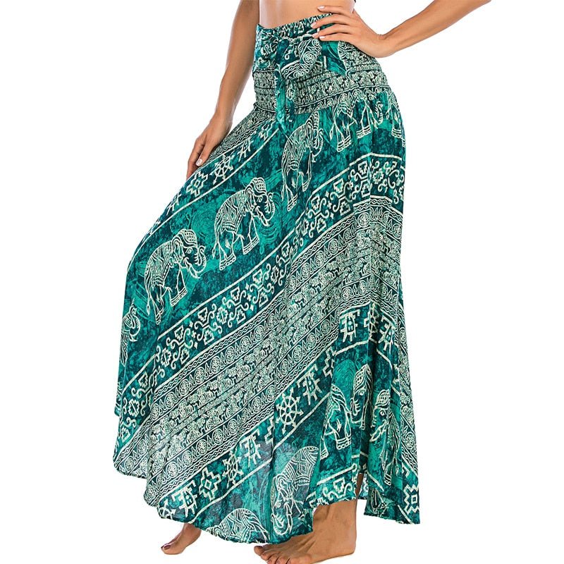 Women's Green Thai Elephant Versatile Bohemian Skirt Dress | Dual Purpose | Free Size