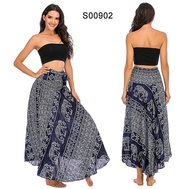 Women's Blue Thai Elephant Versatile Bohemian Skirt Dress | Dual Purpose | Free Size