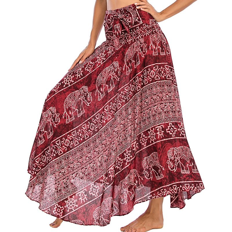 Women's Red Thai Elephant Versatile Bohemian Skirt Dress | Dual Purpose | Free Size
