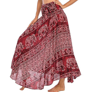 Women's Red Thai Elephant Versatile Bohemian Skirt Dress | Dual Purpose | Free Size