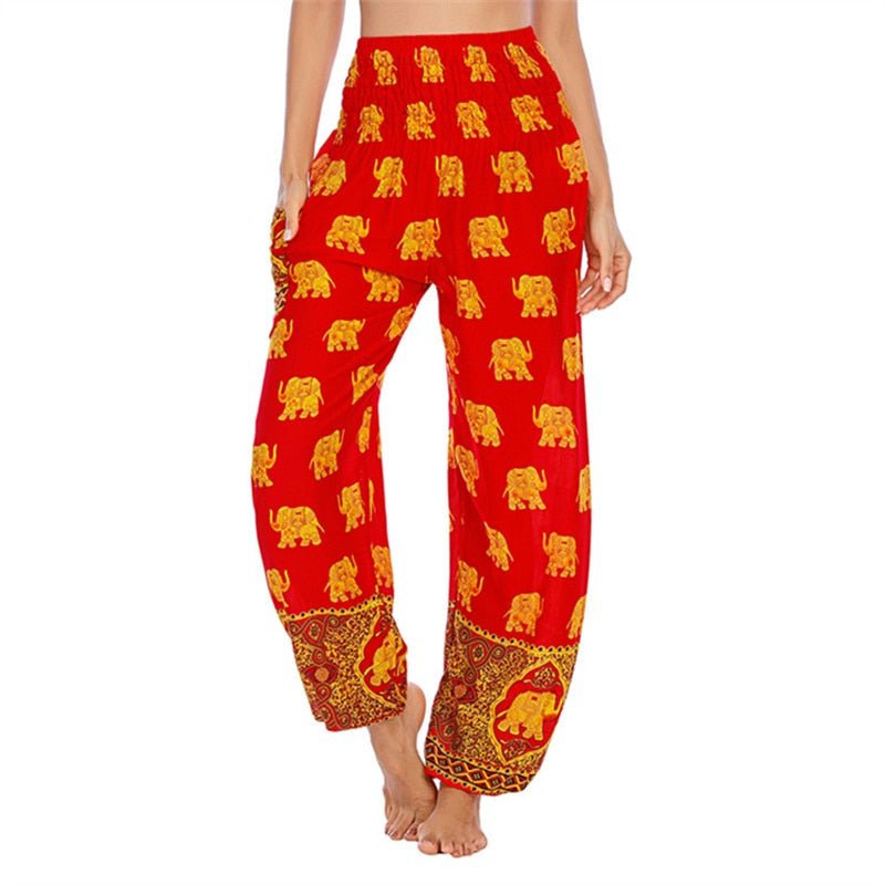 Women's Hippie Yoga Pants | Red & Yellow Thai Design | Free Size
