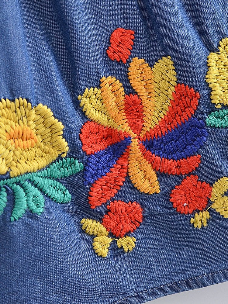 Women's Old School Hippie Beach Mini Dress | Denim | M-L