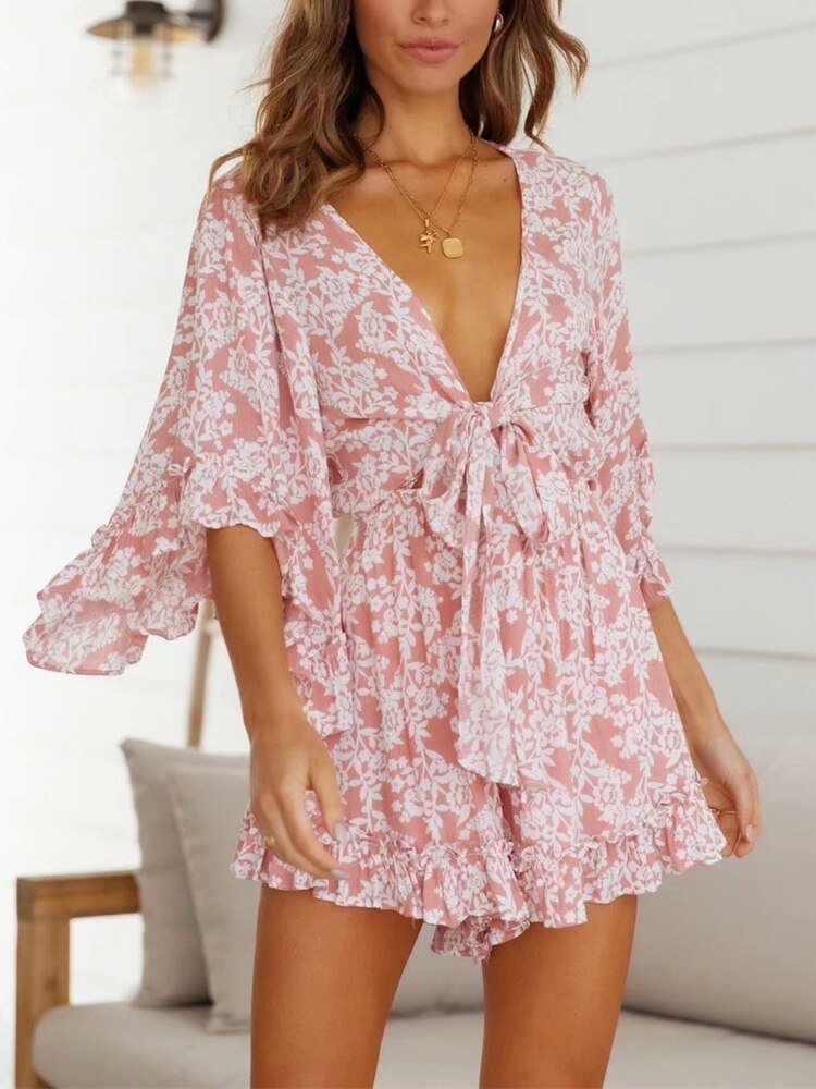 Women's Deep V-neck Bohemian Beach Romper | S-L | Various Colours