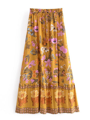 Elegant Hippie Chic Long Maxi Bohemian Skirt | High Waisted | S-L | Pink & Yellow