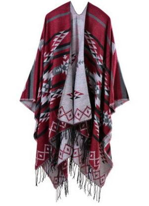 Ethnic Blanket Poncho With Tassels | Red Raves | Free Size