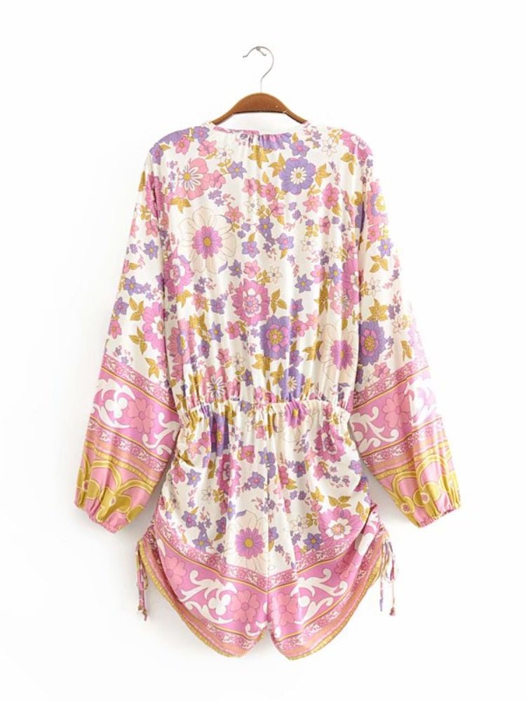 Women's Floral Boho Romper With Tassels | V-Neck Jumpsuit | S-L