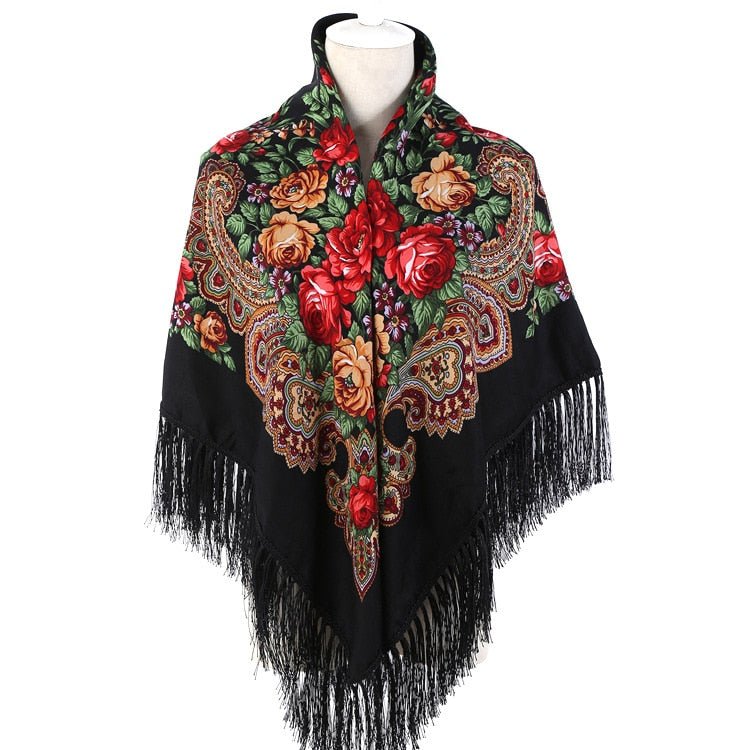 Women's Winter Hippie Flower Printered Poncho Cape | Various Colours | Free Size
