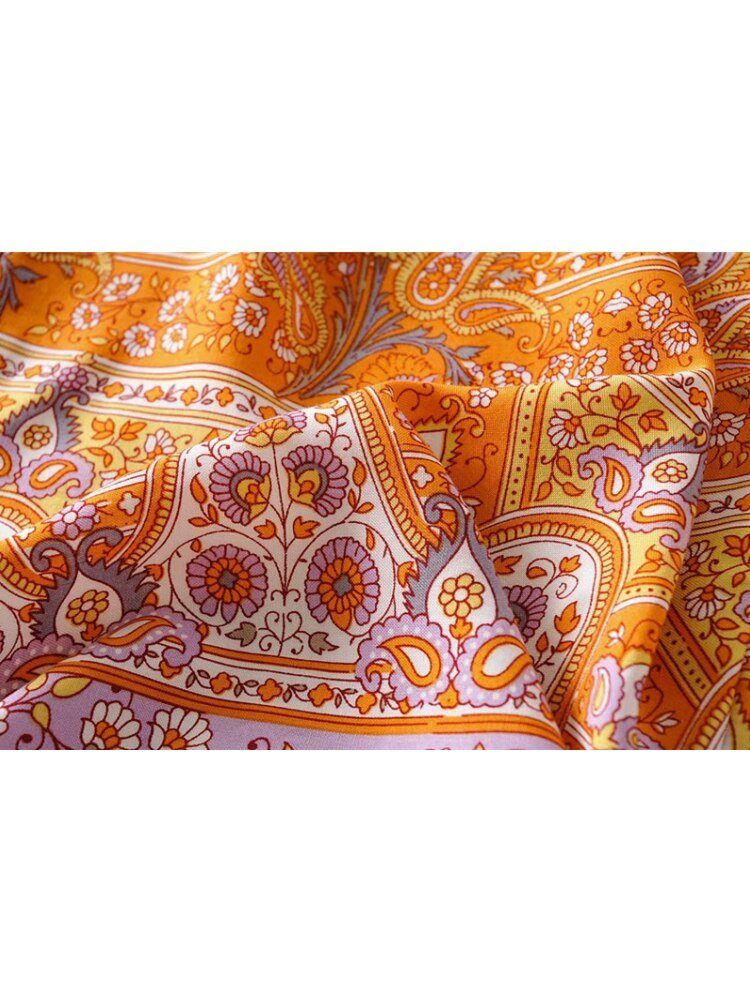 Women's Orange Floral Printed Sleeveless Boho Bodysuit Romper | S-L