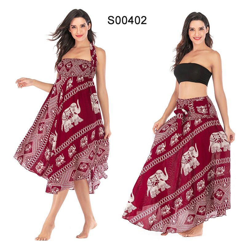 Women's Red Elephant Versatile Bohemian Skirt Dress | Dual Purpose | Free Size