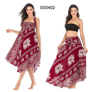 Women's Red Elephant Versatile Bohemian Skirt Dress | Dual Purpose | Free Size