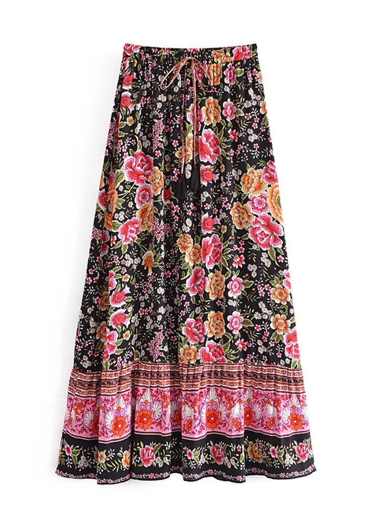 Elegant Women's Long Maxi Bohemian Skirt | High Waisted | S-L