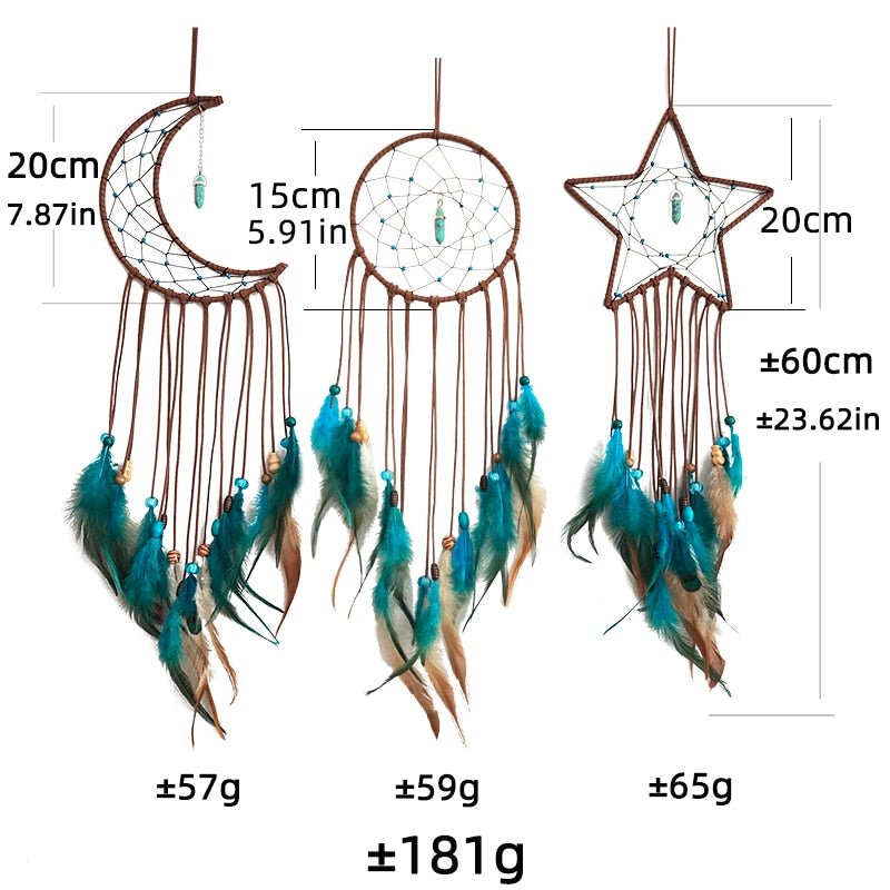 Blue Sun, Moon And Star Dream Catcher Set
