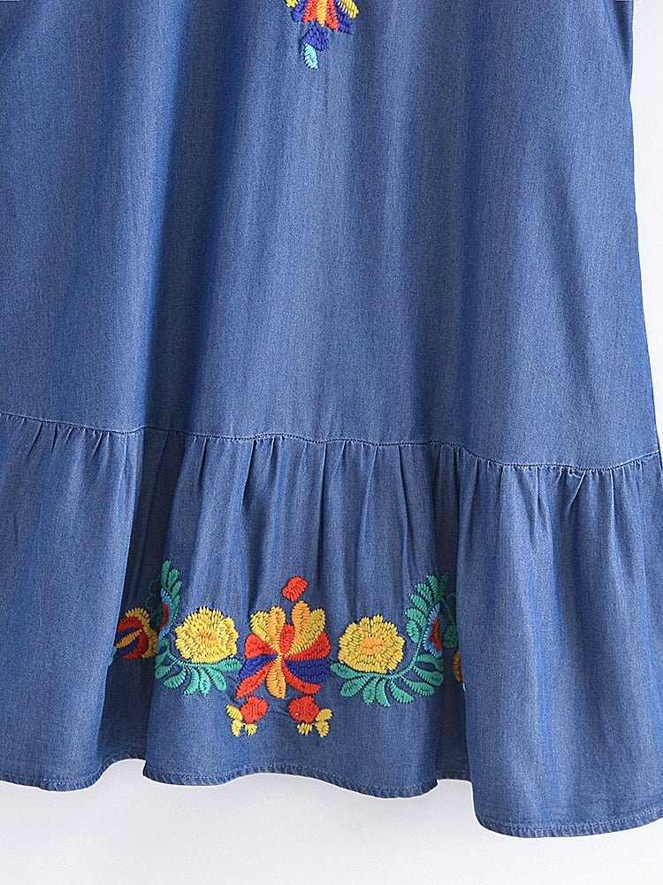 Women's Old School Hippie Beach Mini Dress | Denim | M-L