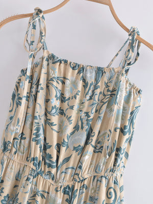 Women's Full Length Red Floral Printed Boho Jumpsuit | Strapless + V-neck | S-L