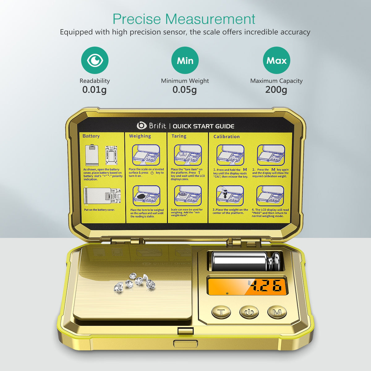 Gold 200g 0.01g Pocket Scales With 50g Calibration