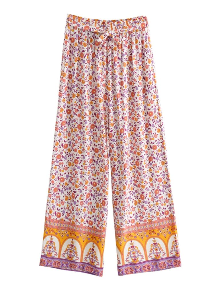 Women's 60's Flower Child Two Piece Outfit | Sleeveless Top + Bohemian Pants | S-L