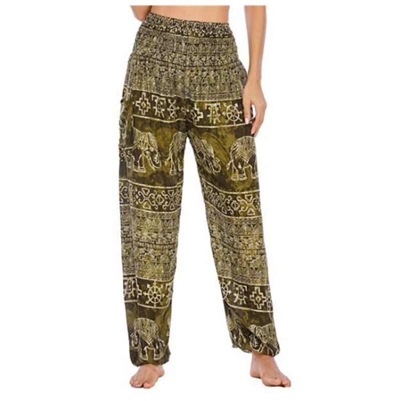 Women's Hippie Yoga Pants | Golden Green Design | Free Size