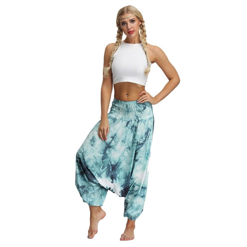 Hippie Boho Loose Yoga Harem Pants | Blue Tie Dye Design | One Size