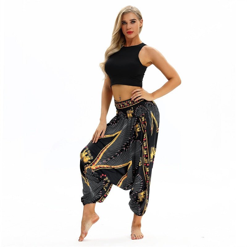 Hippie Boho Loose Yoga Harem Pants | Electric Rasta Design | One Size