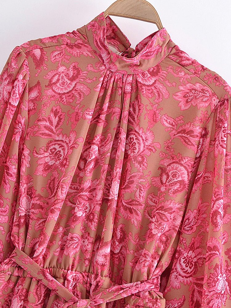 Vintage Backless Women's Flare Sleeved Romper | Red Floral Print | XS-2XL