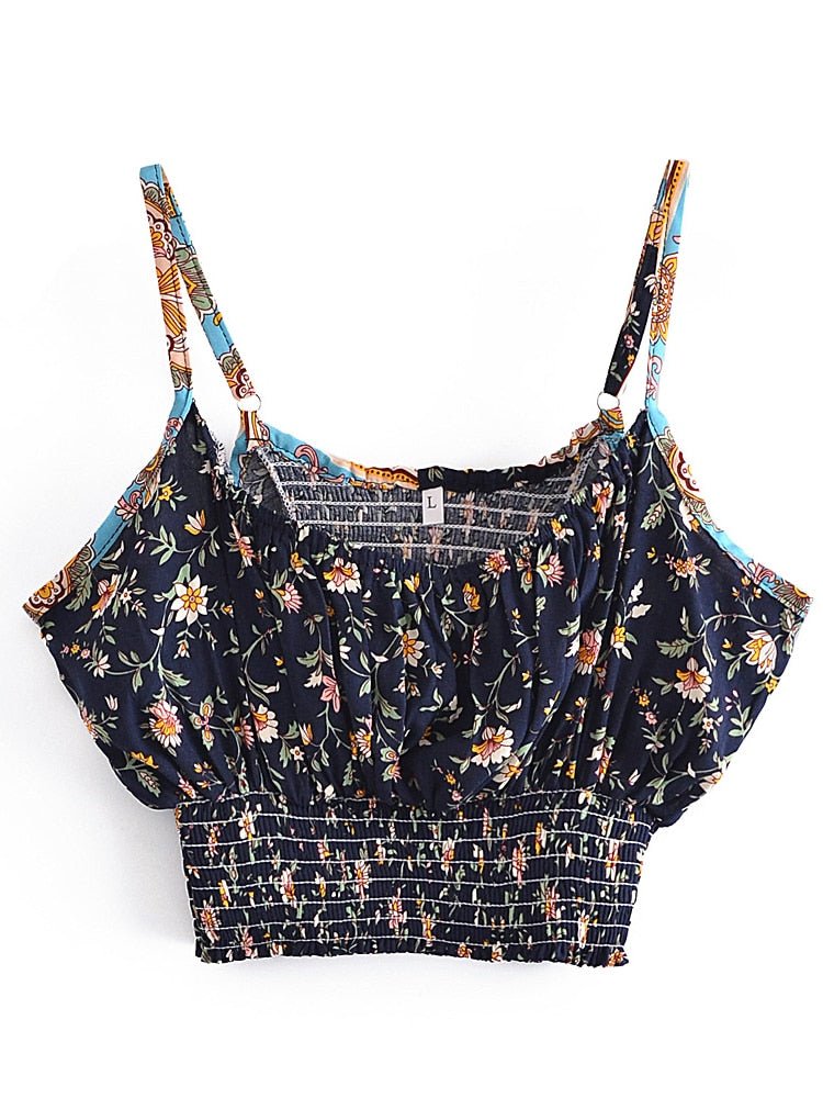 Women's Flower Boho Two Piece Outfit | Sleeveless Top + Bohemian Pants | S-L |