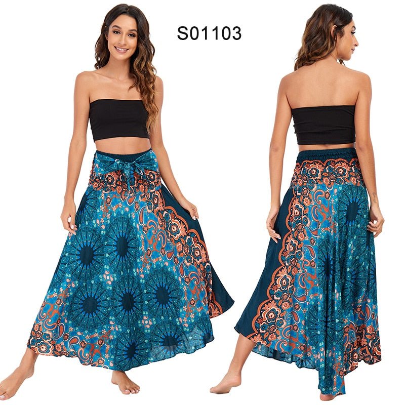 Women's Blue Flower Child Versatile Bohemian Skirt Dress | Dual Purpose | Free Size