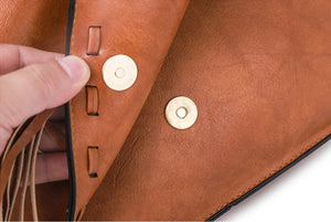 Gypsy Styled Fringed Rivet Shell Messenger Bag