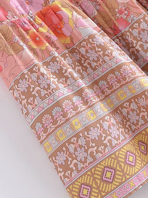 Women's Hippie High Waisted Skirt | Floral Pink | S-L