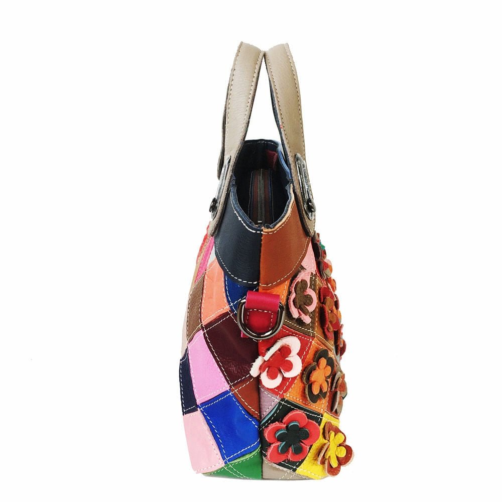High Quality + Genuine Leather Floral Patchwork Handbag