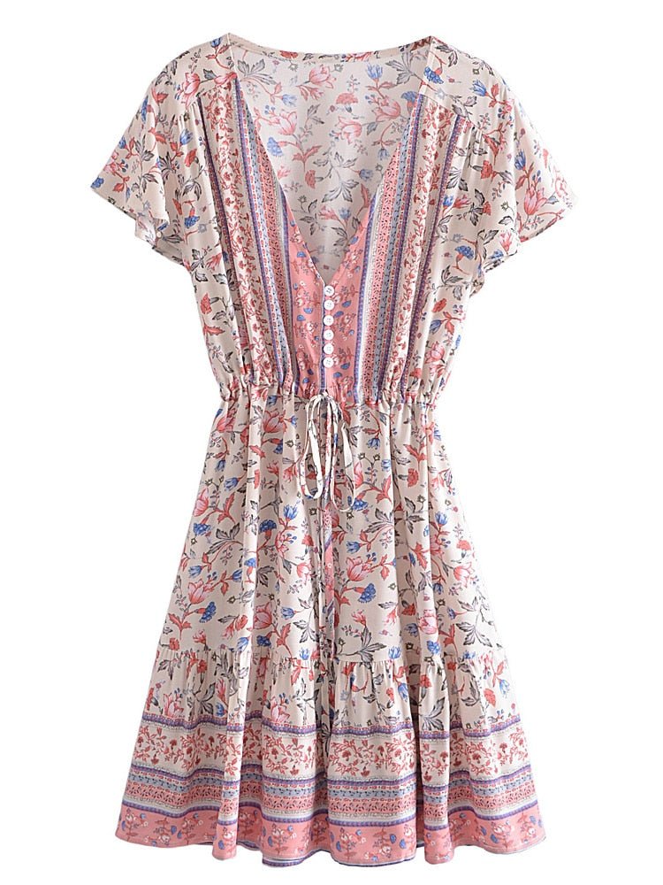 Cute Hippie Boho Pink Sundress | Loose Fit + Vneck | S-XL