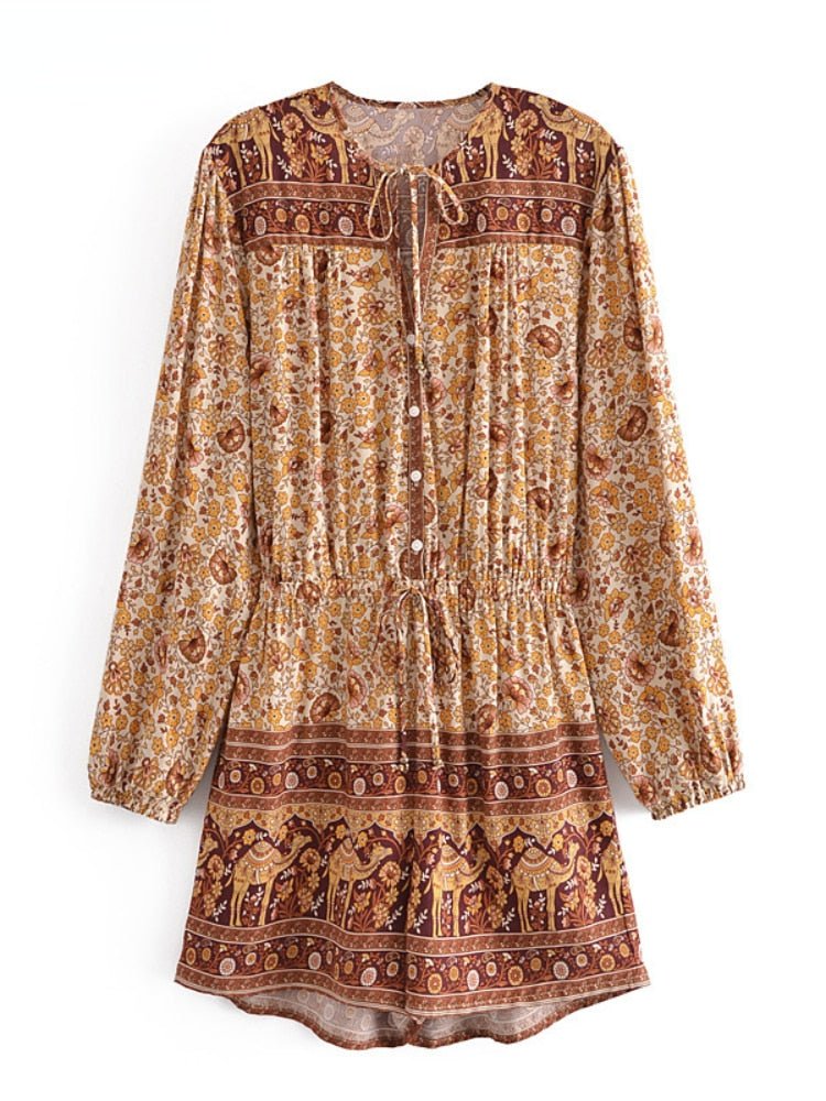 Women's Brown Bohemian Beach Romper | Rayon + Cotton | S-L