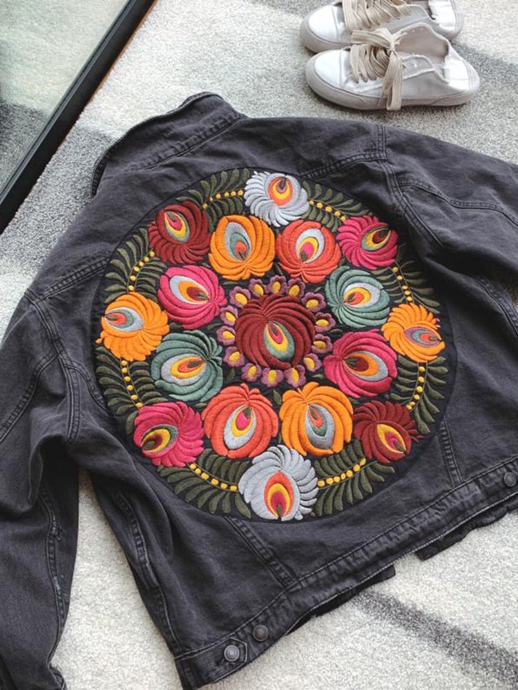 Gypsy Styled Denim Jacket With Bohemian Embroidery | Free Size