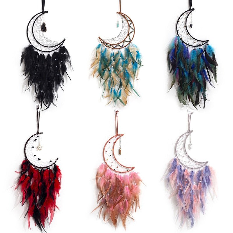 Moon And Star Dream Catchers With Feathers | Various Colours