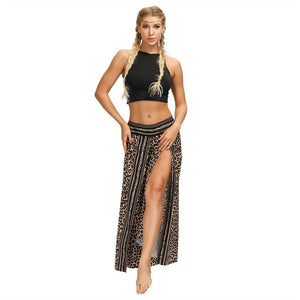 Women's Casual Slit Wide Leg Hippie Boho Pants | Jungle Cat Design | S-L