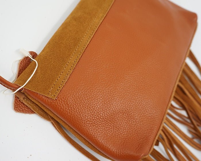 Gypsy Styled Genuine Leather Suede Fringed Crossbody Bag