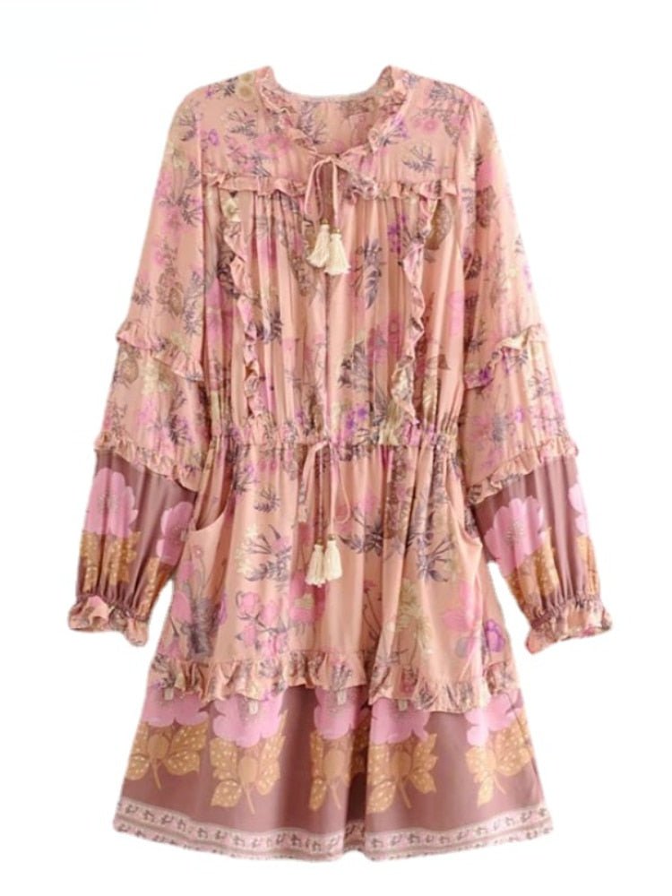 Elegant Hippie Styled Bohemian Summer Dress | S-L | Yellow & Pink