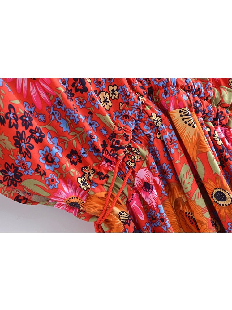 Bright Women's Summer Boho Dress | Batwing Sleeves + V-Neck | S-L